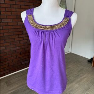 Basic Editions Purple Embellished Tank Top‎ Small Cotton Blend Scoop Neck